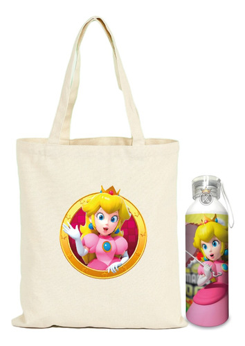 Tote Bag Princesa Peach + Botella En Aluminio  C-estampaking