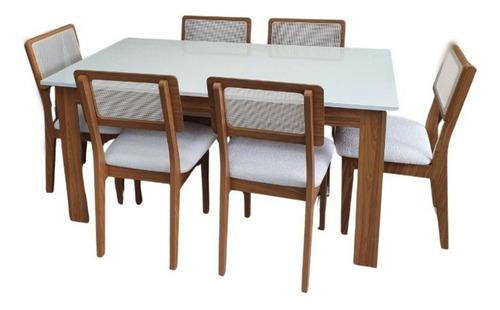 Conjunto Mesa 160x90cm Com 6 Cadeiras De Telhinha