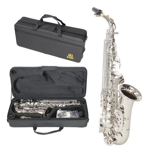 Sax Alto Konig Prateado Prata Completo Com Estojo Boquilha