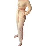 Conjunto Top Hombros Descubiertos Y Pantalón Beige Mujer