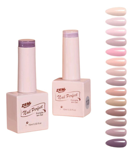 Kit 14  Esmaltes Gel 10ml Zem Coleção Nudes Unhas Uv Led 