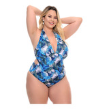 Maiô Plus Size Compressão Frontal Engana Mamãe Azul Claro