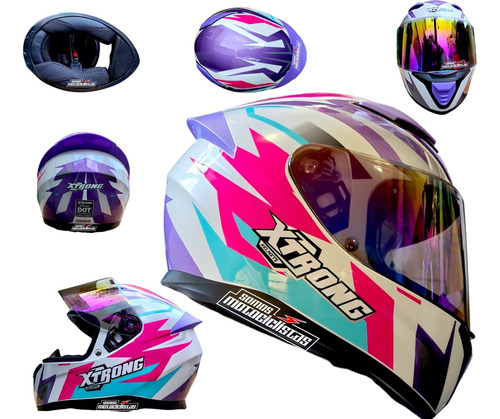 Casco Moto Mujer Xtrong Blanco Rosa  Deportivo Dot Mica