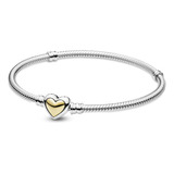 Brazalete Pandora Serpiente Corazón Dorado Cóncavo 2 Tonos