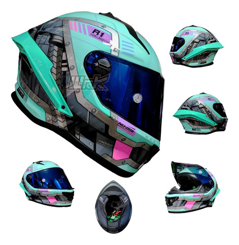 Casco Moto Azul Rosa Xtrong Deportivo Certificado Ece Dot Rs