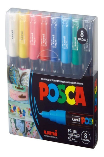 Caneta Posca 0.7 8 Cores Pc-1m Uni