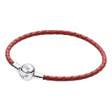 Pulsera Plata Cuero Trenzado Rojo Naturalpandora Moments