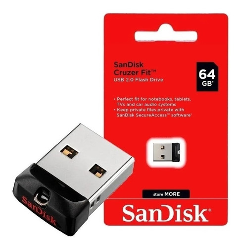 Pendrive Sandisk Cruzer Fit 64gb 2.0 Usb Flash Negro