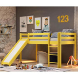 Cama Alta Kids Com Escorregador Em Madeira Maciça Amarelo