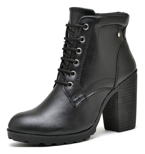 Bota Coturno Feminino Tratorado Com Salto Preto Dubuy