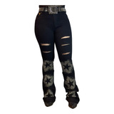 Calça Feminina Moda Country Texas Com Brilhos Estrelas