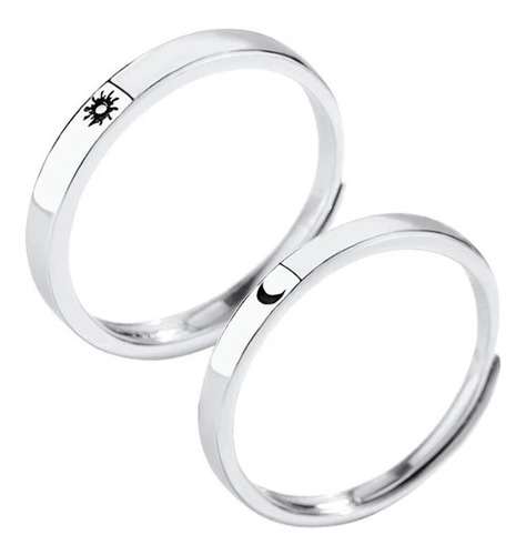 2 Anillos Luna Sol Plata 925 Parejas Ajustable 