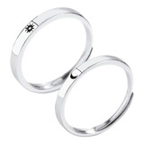 2 Anillos Luna Sol Plata 925 Parejas Ajustable 