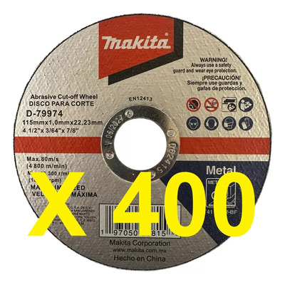 Disco Abrasivo Corte Metal 4-1\u002F2 X 7\u002F8 400 Pzs Makita D79974 Color Plateado | Meses sin interés