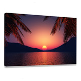 Quadro Decorativo Para Sala Praia Mar Ao Sol Paisagem Grande Cor Preto Cor Da Armação Borda Infinita