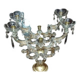 Antiguos Candelabros Portavelas Cristal Bronce Metal X 2