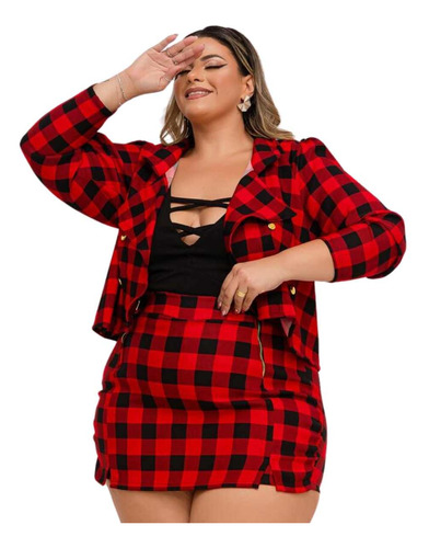 Conjunto Xadrez Festa Plus Size G1 Ao G4 Feminino 3 Peças