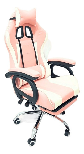 Silla De Escritorio Ideon Sg03 Gamer Ergonómica  Rosa Y Blanca Con Tapizado De Cuero Sintético