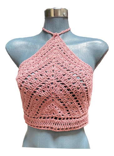 Top Crop Halter Tejido Mano Crochet Algodón Bikini Artesanal