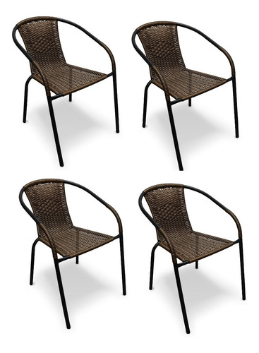 Silla De Ratan Chocolate Rattan Sillas Jardin Combo X 4 Unid