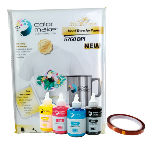 Kit 4 Tintas Sublimación 125 Ml. + Papel + Cinta Colormake