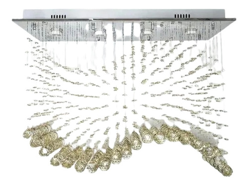 Lustre Ondas Cristal Legítimo K9 Retanguar Lâmpadas Inclusas Cor Champanhe