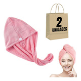 Kit 2 Toalhas Touca Mágica Seca Cabelo Rápido Botão Turbante