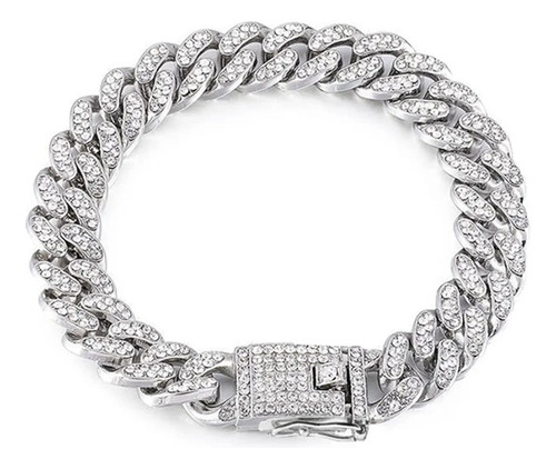 Pulsera Cubana Con Diamantes Simil Strass Iced Out