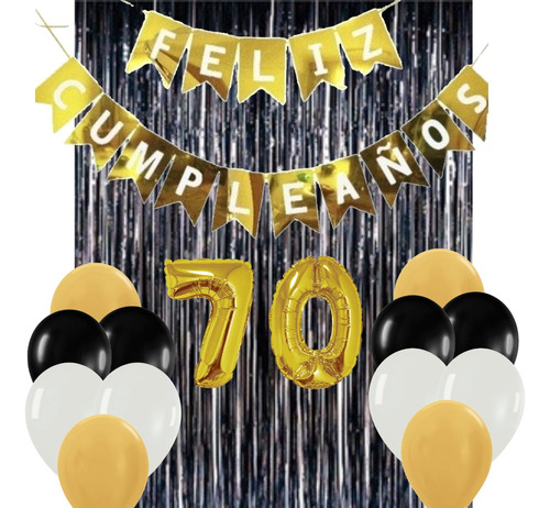Combo Kit Deco Cumple 20 30 40 50 60 Años Cortina + Globos