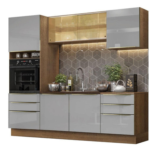 Cozinha Completa Madesa Lux 240002 Com Armário E Balcão Rc Cor Rustic/cinza