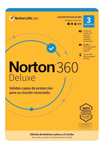Antivirus Norton 360 Deluxe 3 Dispositivo 1 Año