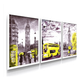 Quadro Parede Cidade Londres Big Amarelo Quarto Sala Moldura