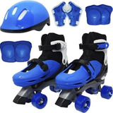 Patins Infantil 4 Rodas Roller Azul Com Kit De Proteção
