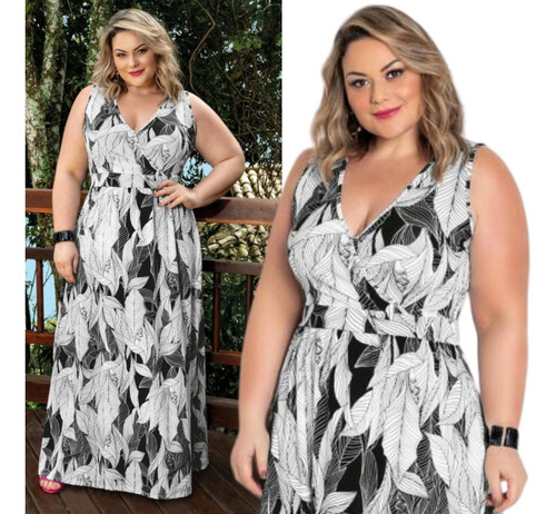 Vestido Longo Transpassado Floral Plus Size Gordinha 46 A 64