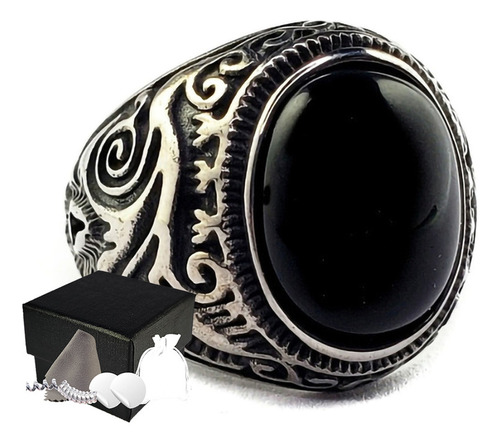 Combo Anillo Estilo Turco De Lujo Elegante Negro Acero Inoxl