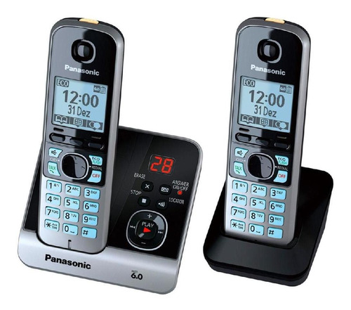 Telefone Sem Fio Panasonic Com Base + 1 Ramal Preto Prata