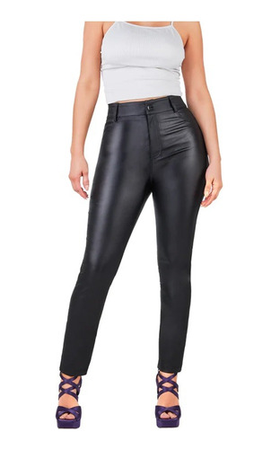 Pantalón Dama Negro Con Efecto Encerado 930-17