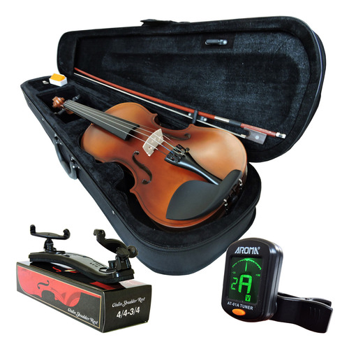 Kit Violino Barth Old 4/4 C/ Case+ Espaleira+ Afinador Cr Cor Marrom-escuro