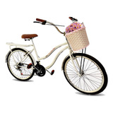 Bicicleta Feminina Aro 26 Retrô 18 Marchas Vime Bagag Branco