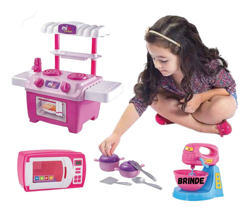 Brinquedo Cozinha Infantil Rosa Menina Bs Toys Kit Completo