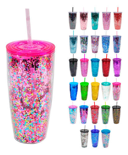 Vaso Glitter Con Popote (brillos)