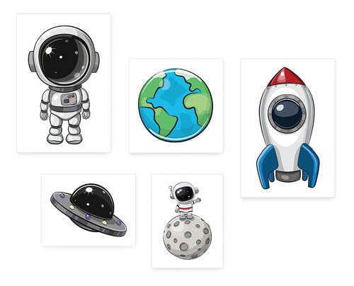 Kit 5 Quadros Astronauta Infantil Quarto Menino Menina 326