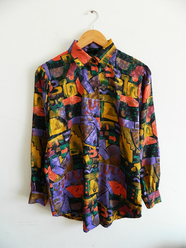 Camisa Vintage Estampa Figuras Colorida Tipo Versace