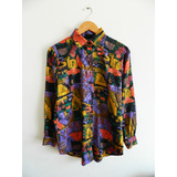 Camisa Vintage Estampa Figuras Colorida Tipo Versace