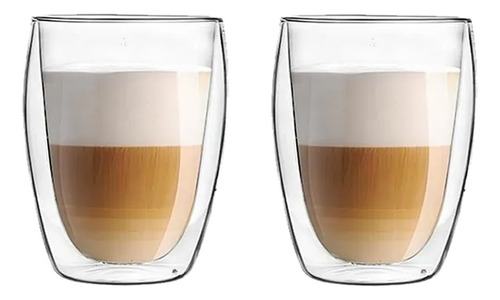 Vaso Café Transparente Doble Vidrio Pared 350 Ml Pack X2