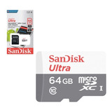Tarjeta Micro Sd 64 Gb Ultra Sandisk Clase 10 + Adaptador