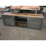 Mueble Tv Rack Lcd Vintage Hierro Y Madera Maciza Industrial