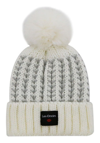 Gorro Lana Tejido Mujer Las Oreiro Pompon Invierno Bi Color