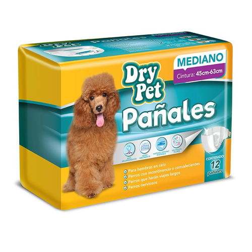 Pañales Perro Mediano 12 Pzas Cintura 45 63cm Dry Pets