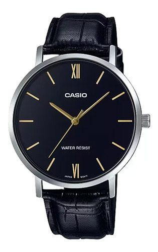 Reloj Casio Mtp Vt01l 1b Piel Negro Cristal Mineral